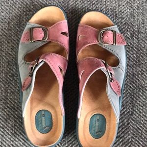 Cute suede leather slip on sandals by Romulo